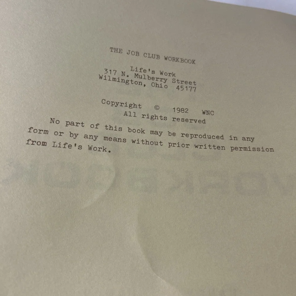 RARE THE JOB CLUB Workbook 1982
